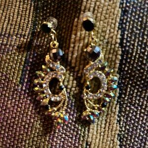 Chic Gold and Black Crystal Earrings